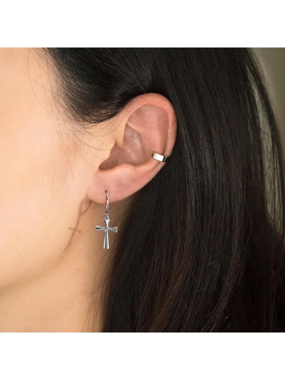 Elegant 14K Gold Butterfly Heart Cross Drop Earrings - Teardrop Dangle Hoops for - Picture 3 of 7